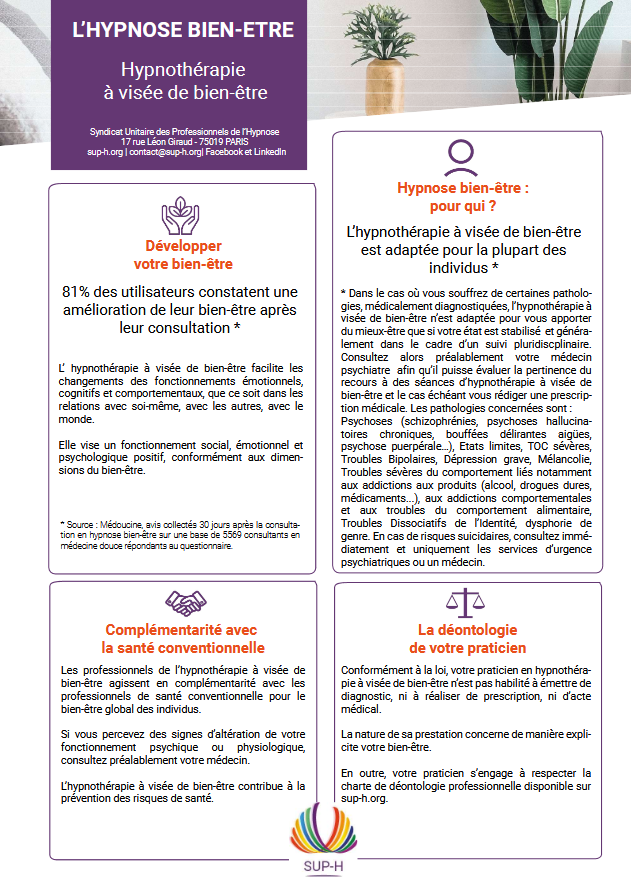 charte hypnothérapie à vie de bien-être