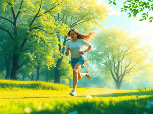 Personne courant dans un parc, illustrant l’activité physique comme moyen de réduire le stress, d’améliorer l’énergie et de soutenir le bien-être mental.