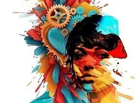 Visage multicolore symbolisant la transformation et le bien-être lors d’une séance d’hypnothérapie à Rennes