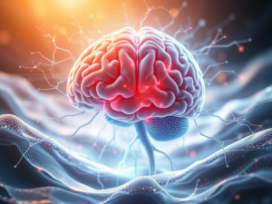 Illustration d’un cerveau coloré avec des ondes et des connexions neuronales, représentant l’activation et la réorganisation cérébrale lors du processus de Deep Neural Repatterning (DNR).