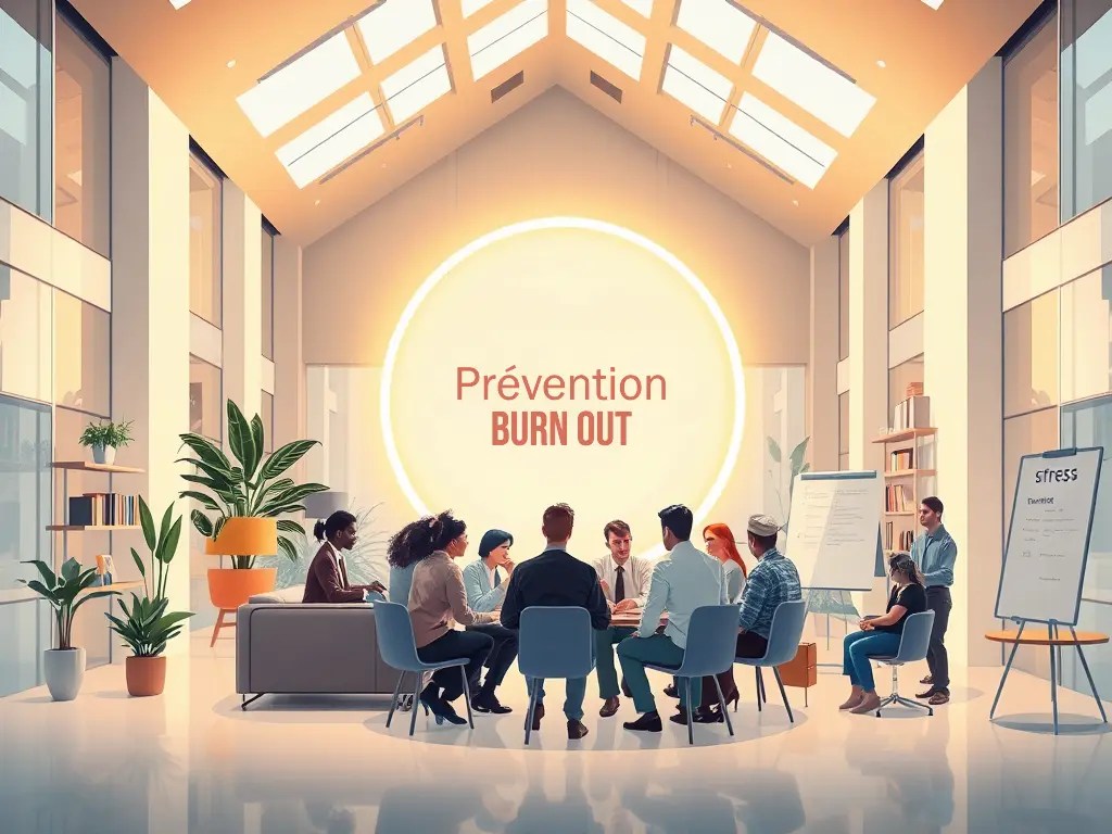 Réunion en entreprise à Rennes illustrant la prévention du burn-out et le bien-être des salariés.