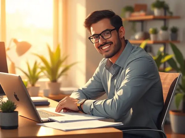 Entrepreneur souriant à Rennes gérant son stress et ses priorités avec accompagnement hypnose, PNL et DNR