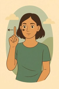 Personnage suivant son doigt du regard pour apaiser ses émotions.