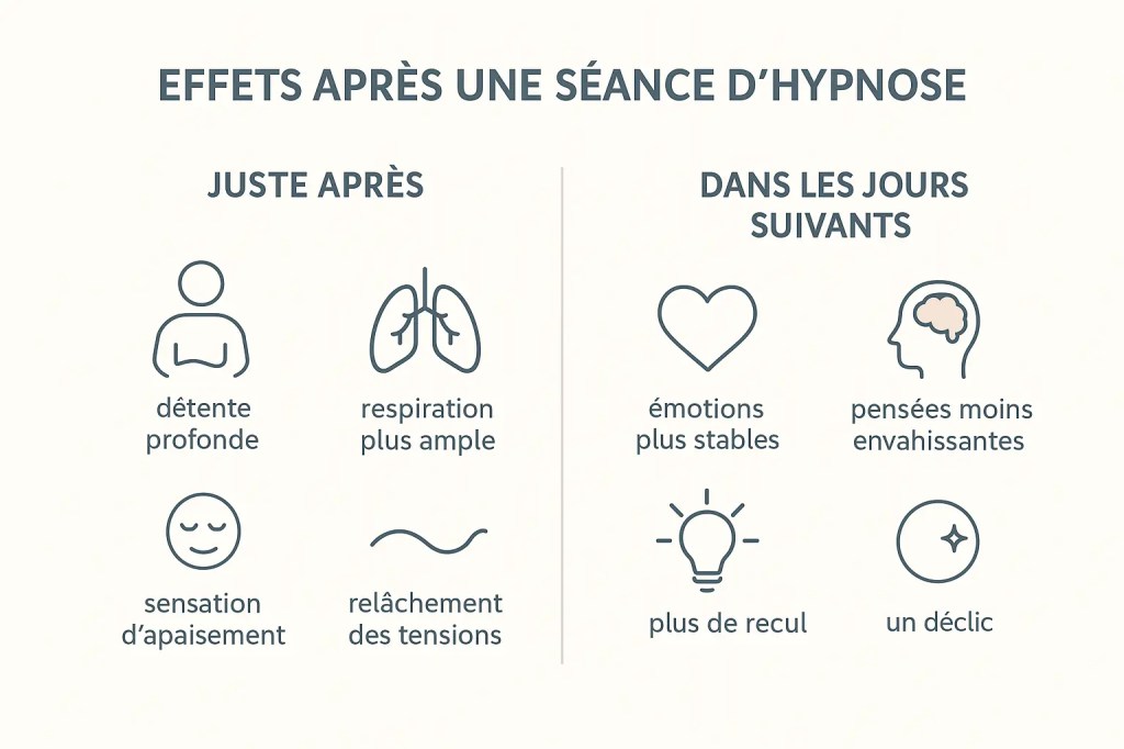 Infographie montrant les effets après une séance d’hypnose thérapeutique