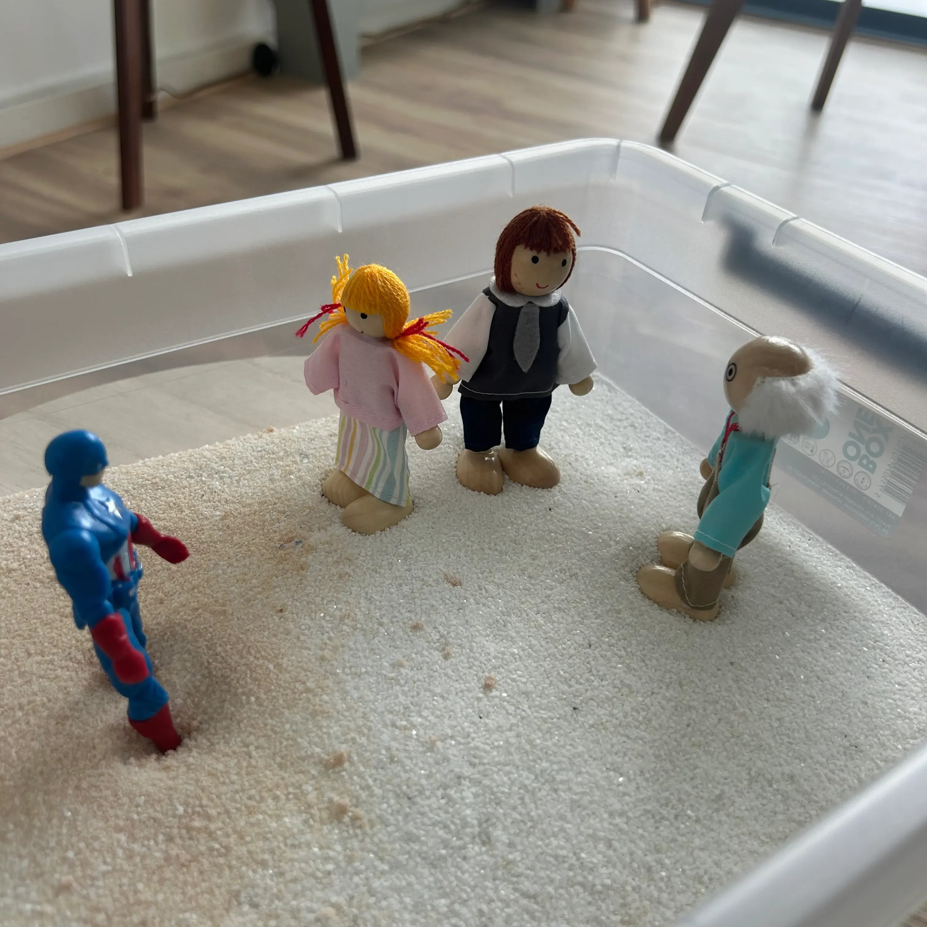 photo d'un bac de constellations familiales avec des figurines