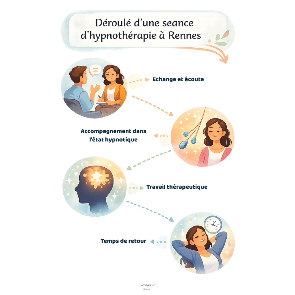 Infographie présentant le déroulé d'une séance d'hypnose à Rennes
