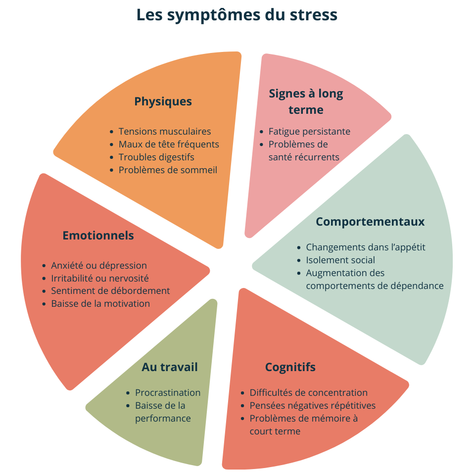 Diagramme listant les symptômes du stress par domaine