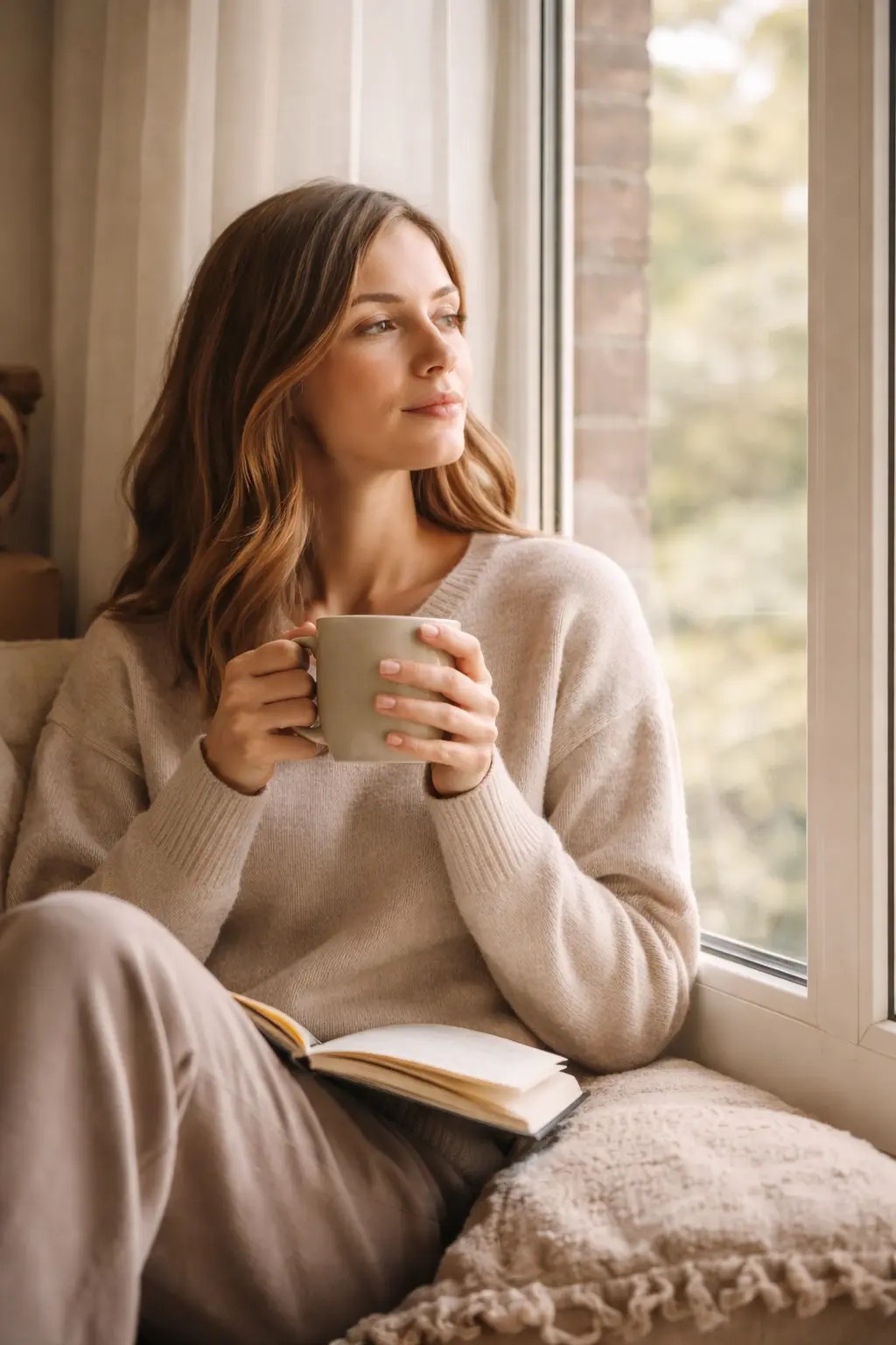 personne assise près d’une fenêtre prenant un moment de calme pour réguler son stress